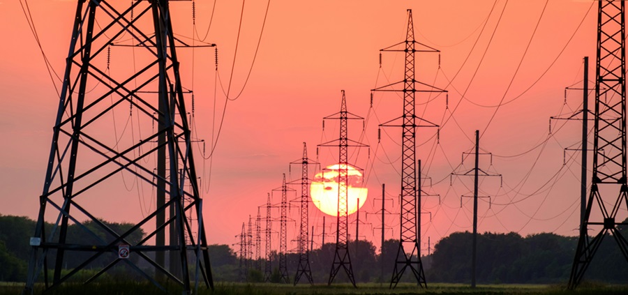 Power grids during sunset